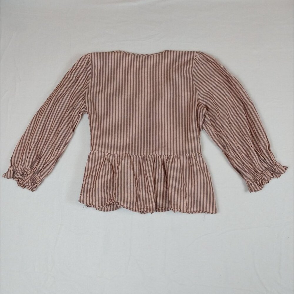 Madewell Puff-Sleeve Peplum Wrap Top in Stripe Sz S - Picture 3 of 11